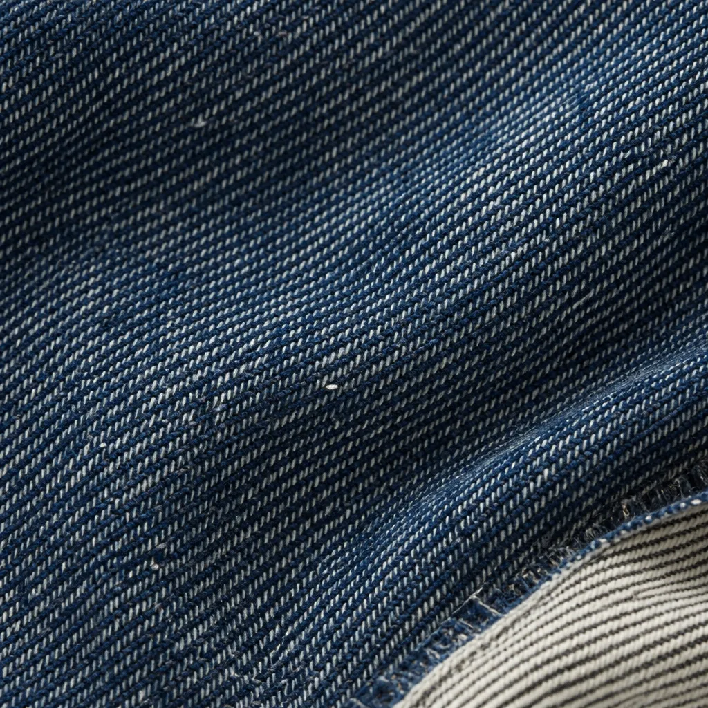 Nahaufnahme der Webstruktur von rohem Indigo-Denim